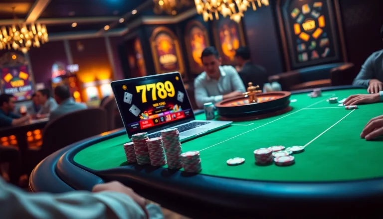 Experience the thrill of winning at 789 win with vibrant casino tables and poker chips.