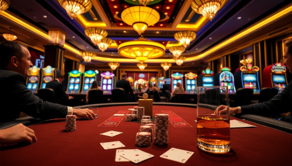 Experience high-stakes poker action at rikvip casino with vibrant chips and elegant game tables.