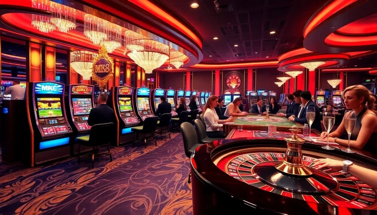 MK8 casino atmosphere featuring players engaged in thrilling games like roulette and slots.