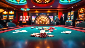 Players enjoying the excitement of gaming at the 13 Win casino, with vibrant tables and colorful chips.