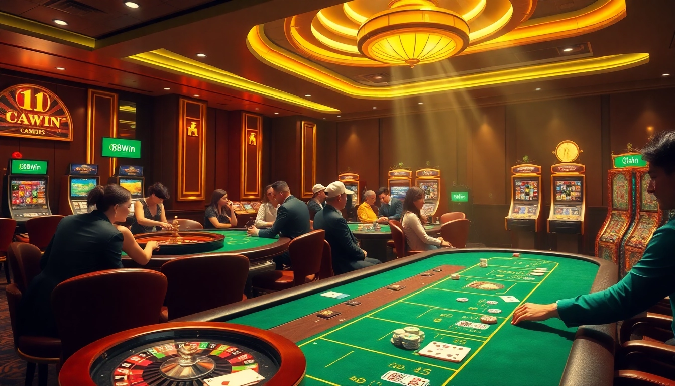 Experience a thrilling online gaming moment at 98Win with vibrant casino tables and engaging players.