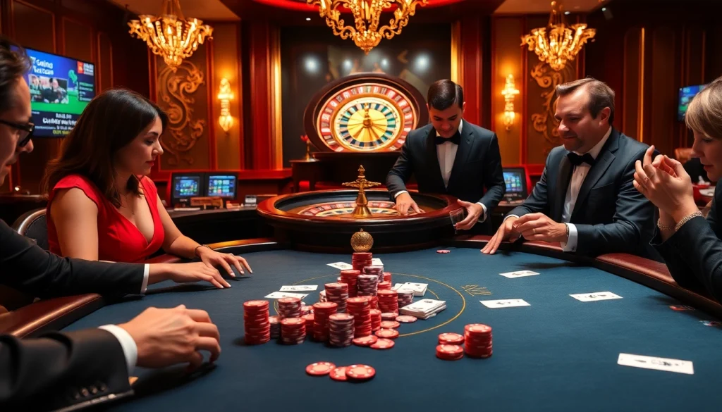 Engaging poker players at a high-stakes table with nhà cái xin88 branding, showcasing excitement and elegance.