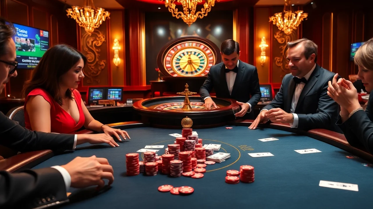 Engaging poker players at a high-stakes table with nhà cái xin88 branding, showcasing excitement and elegance.