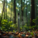 Buy DMT disposable vape pen showcased amidst tranquil forest scenery.