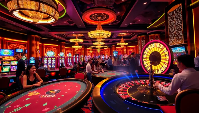 Experience thrilling gameplay at hz88 with vibrant casino tables and players engrossed in action.