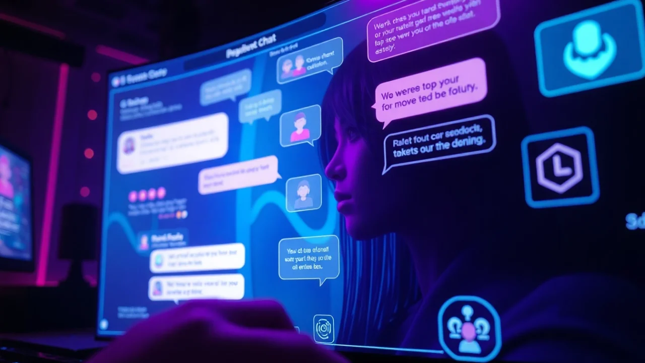 Futuristic NSFW AI chat interface with engaging avatars and intimate ambiance
