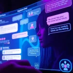 Futuristic NSFW AI chat interface with engaging avatars and intimate ambiance