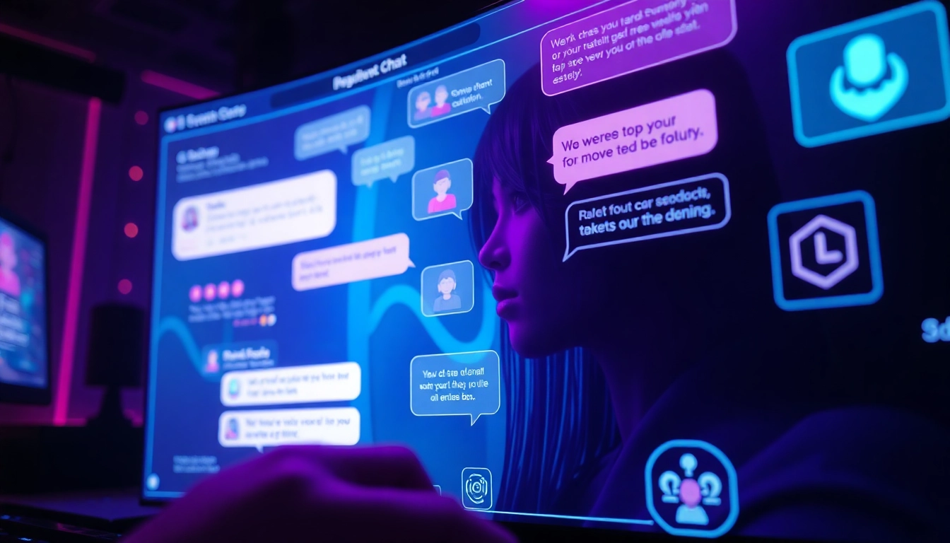 Futuristic NSFW AI chat interface with engaging avatars and intimate ambiance
