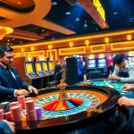 Experience the thrill of max88 with a vibrant casino scene featuring roulette and poker games.
