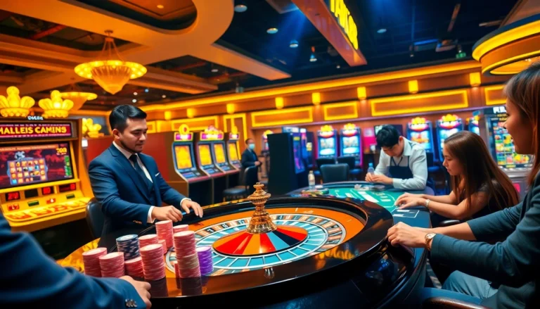 Experience the thrill of max88 with a vibrant casino scene featuring roulette and poker games.