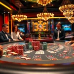 Players engaging in thrilling blackjack at https://5mbcr.com/ casino, showcasing vibrant chips and cards.