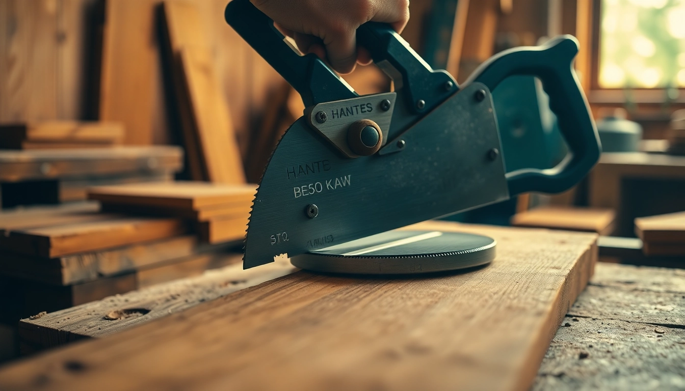 Craftsman using a hand mitre saw for precise cuts on wood.