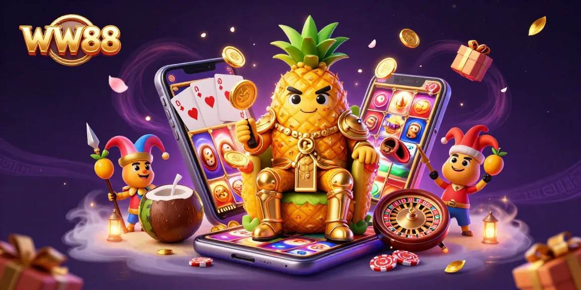Experience the excitement of WW88 with vibrant characters and rich casino elements depicted in a dynamic 3D illustration.