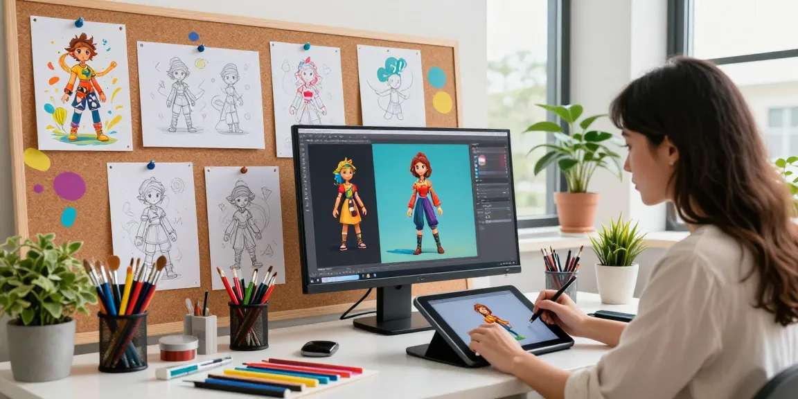 Creating stunning NSFW AI character designs in a vibrant digital art studio.