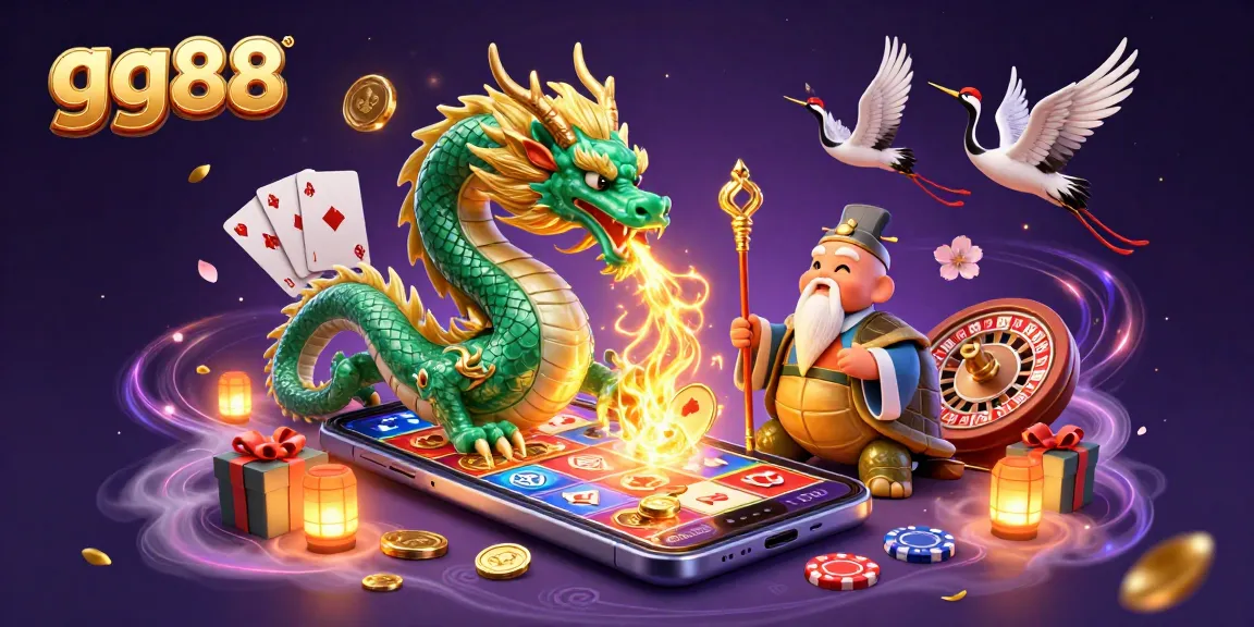 Experience thrilling gameplay with gg88's dynamic casino elements, featuring a jade dragon and vibrant slot games.