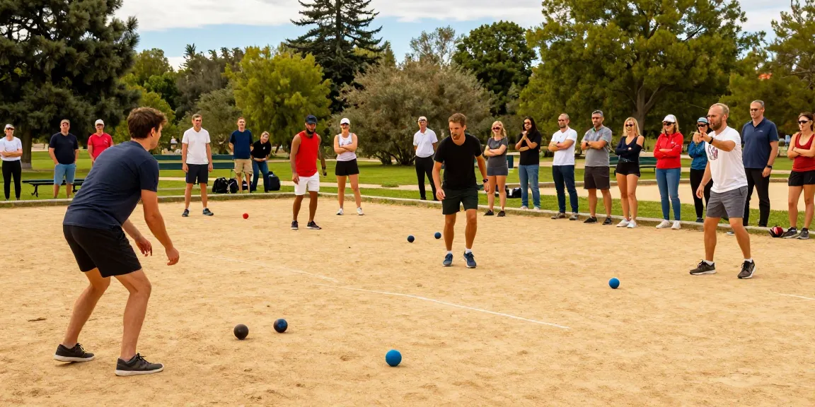 Engaged players at the petanque court representing fopikotabitung.org with a vibrant community spirit