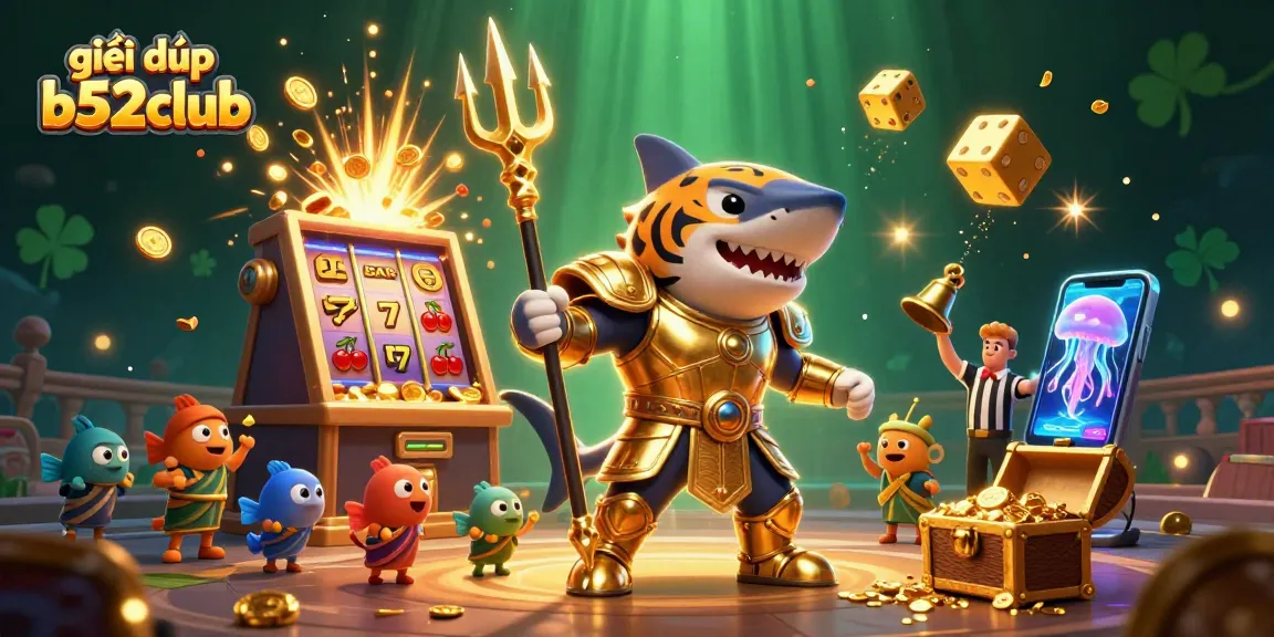 Engage in giải đấu b52club with a thrilling underwater casino scene featuring vibrant characters and exciting game elements.