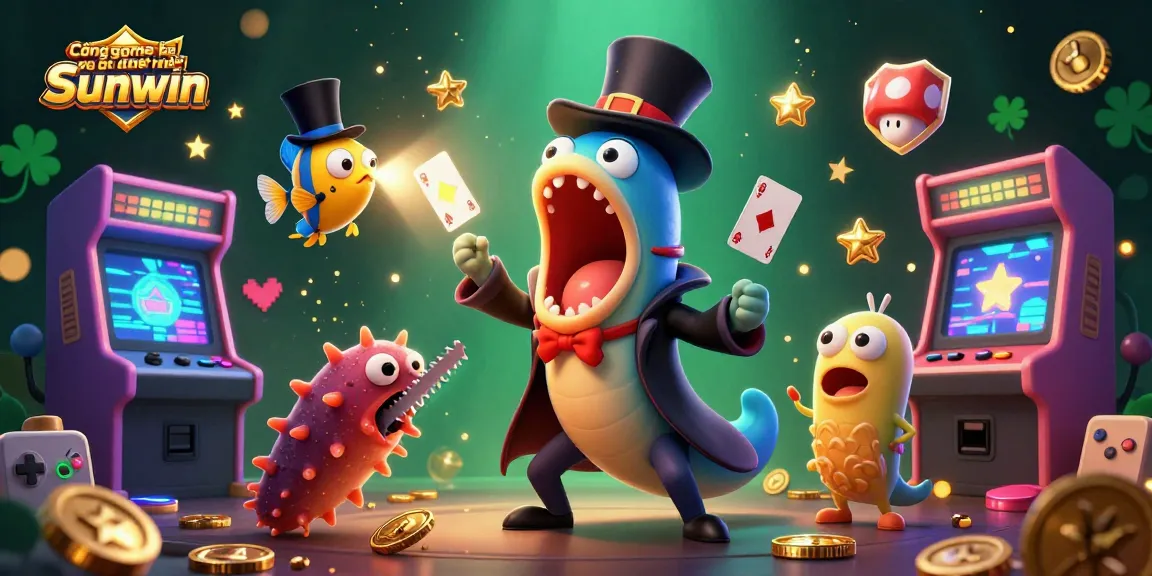 Experience the excitement of Cổng game bài đổi thưởng Sunwin with colorful gaming elements and vibrant characters.