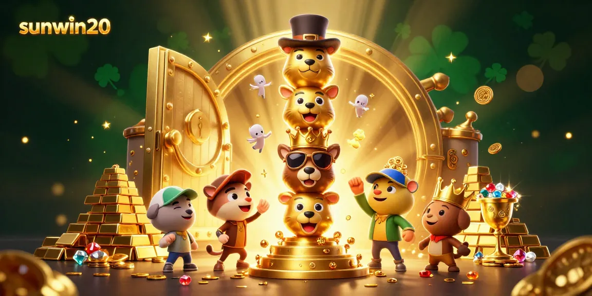 Experience excitement at sunwin20 with golden totem poles and bursting treasures in a vibrant casino scene.